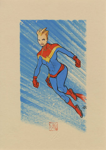 Olivier Vatine Original Art Captain Marvel Illustration