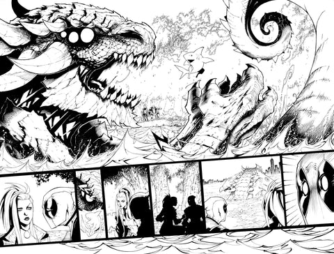 Victor Nava Original Art Inks Deadpool #5 Page 2-3 Double Page Spread