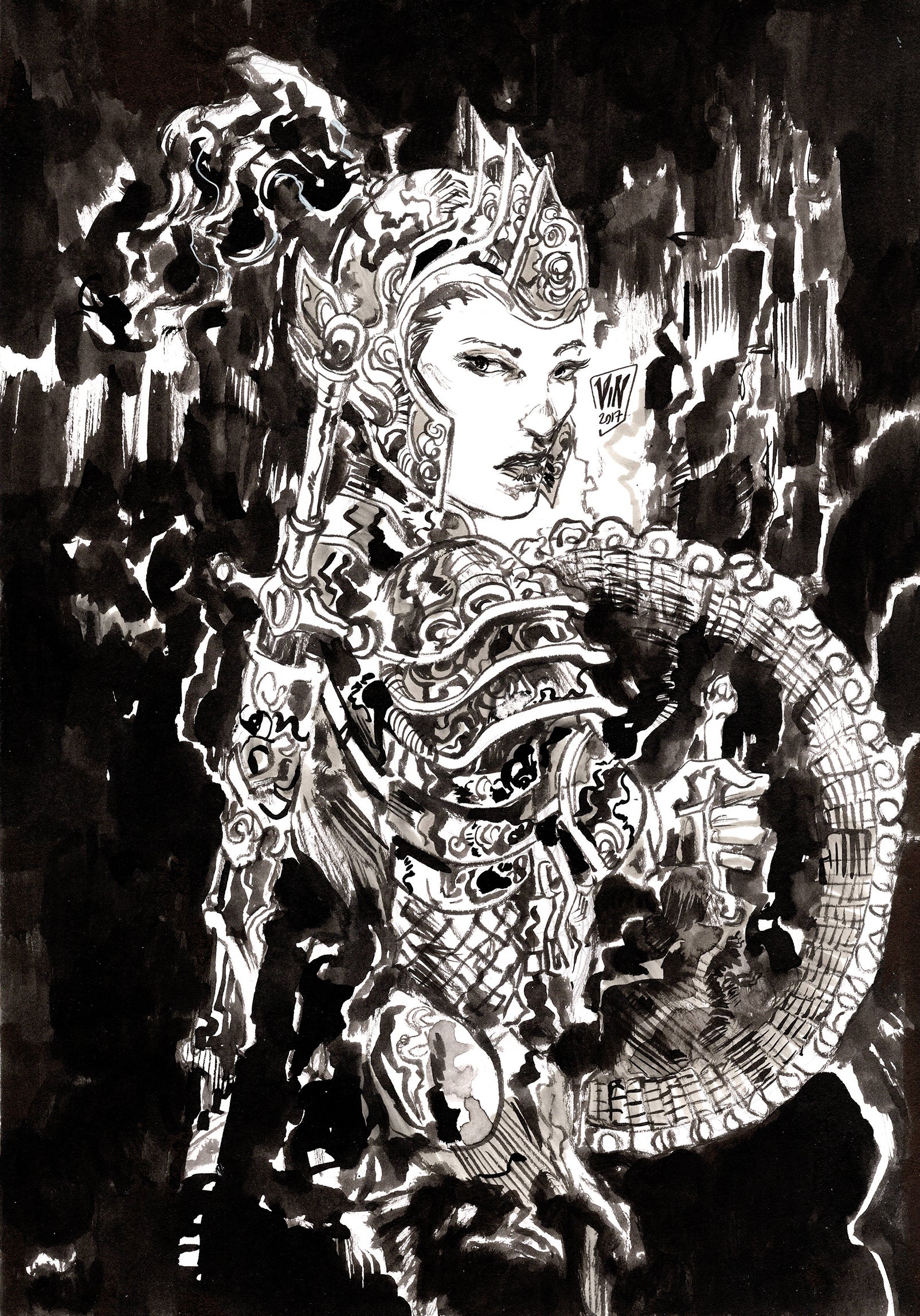 Vincenzo Riccardi Original Art Female Warrior Illustration