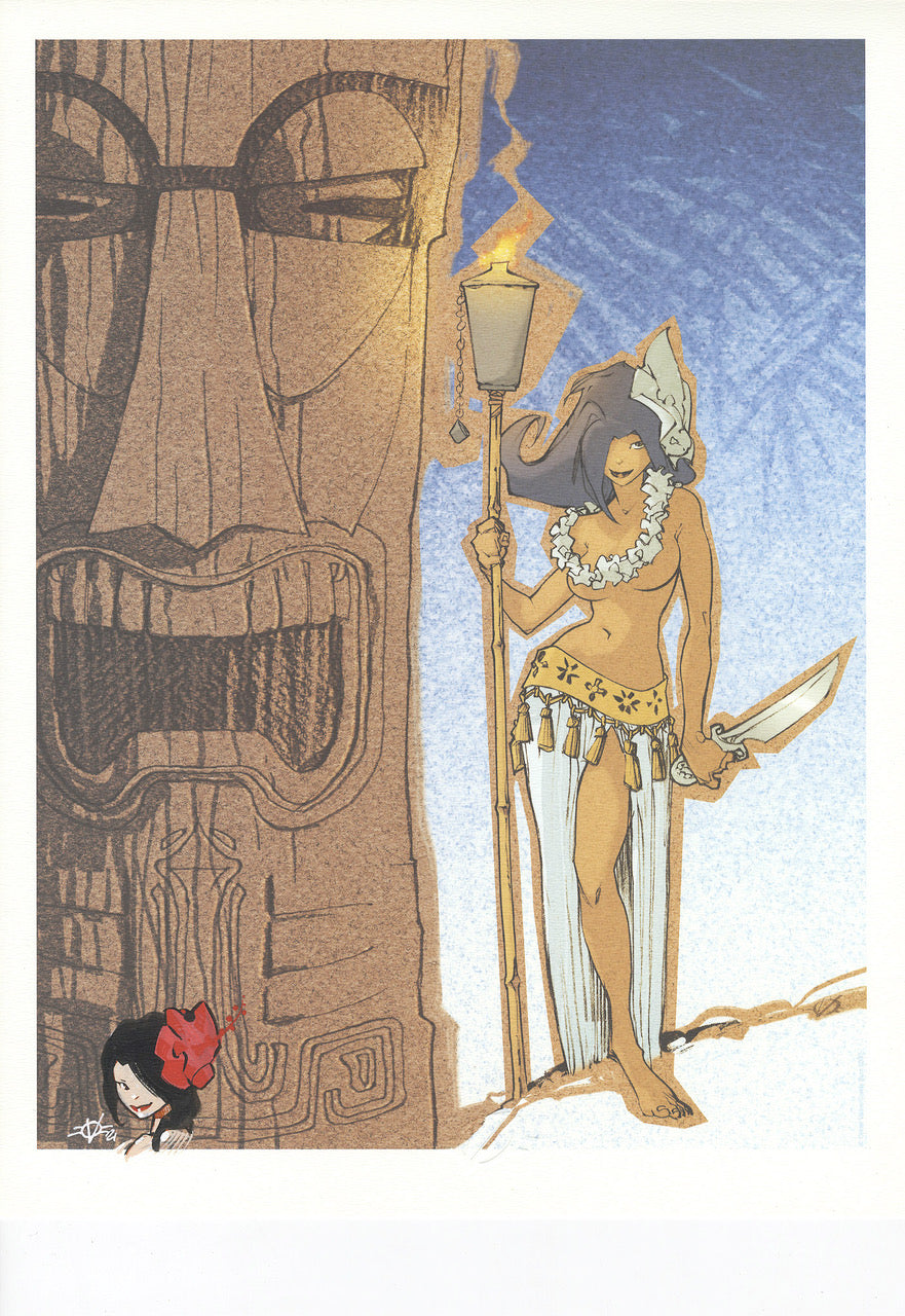 Olivier Vatine Original Art Remarqued Tiki Girl Print