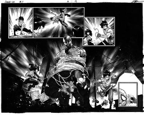 Dike Ruan Original Art Shang-Chi #1 Featuring Spider-Man Page 14-15 Double Page Spread