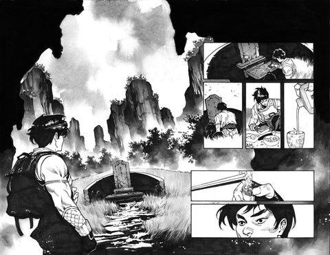 Dike Ruan Original Art Shang-Chi #4 Page 8-9 Double Page Spread