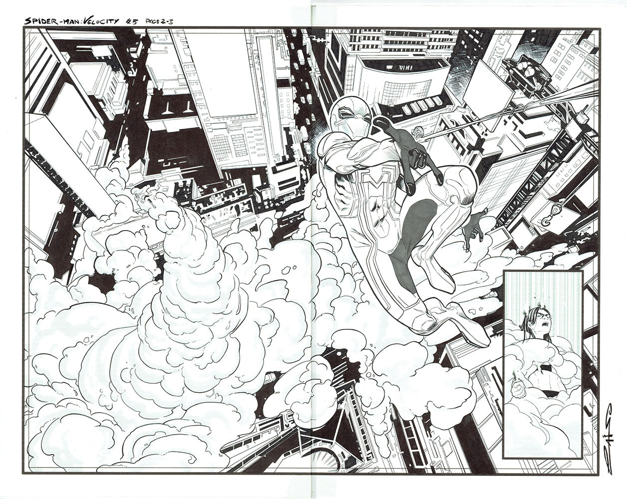 Emilio Laiso Original Art Spider-Man: Velocity #5 Page 2-3 Double Page Spread