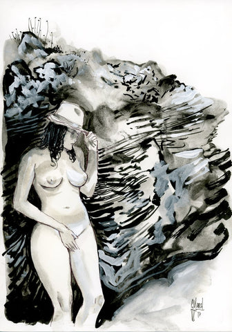 Guillem March Original Art Summer Muse Topless With Hat