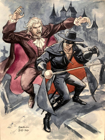 Enrico Marini Original Art Zorro vs Dracula Illustration