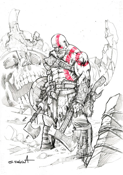 Sergio Davila Original Art Kratos God of War Illustration
